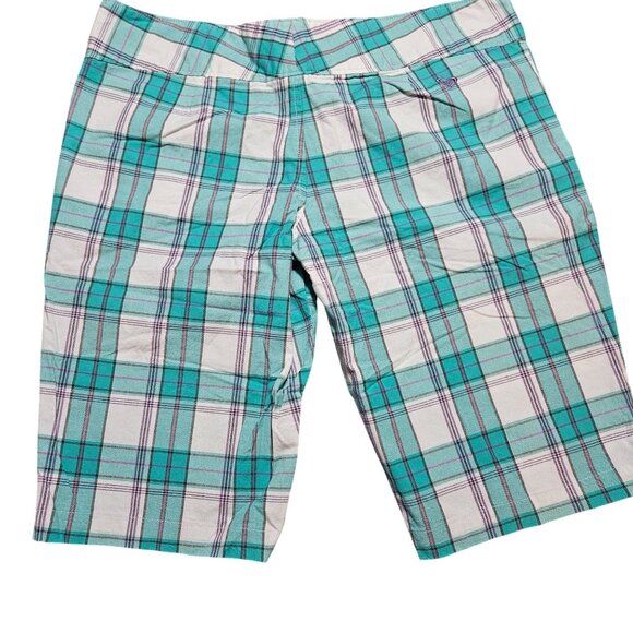 Roxy Womens Turquoise & White Plaid Bermuda Shorts Size 8 Cotton Blend - Picture 2 of 15